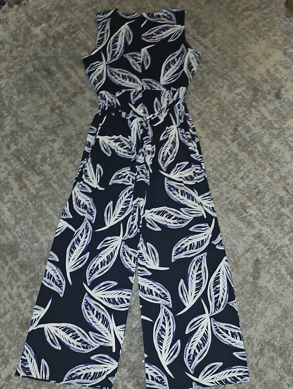 DKNY Printed Tie Waist Jersey Jumpsuit Size 14 - Picture 9 of 13